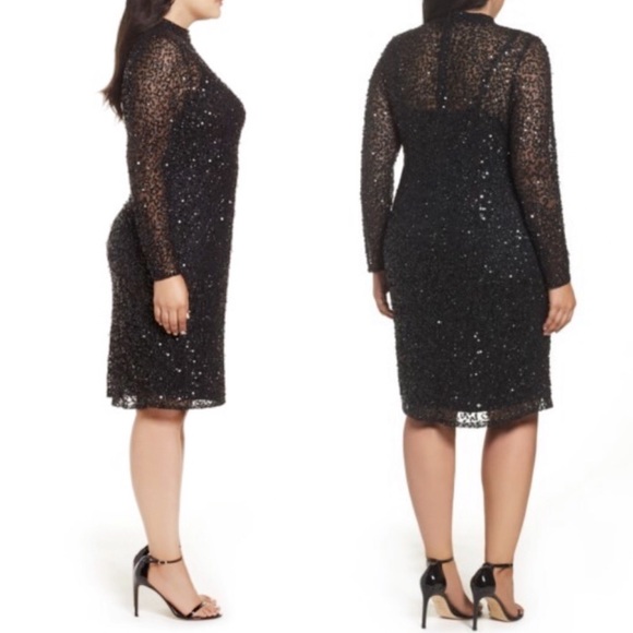 Adrianna Papell sequins long sleeves mock neck sheath Dress - Picture 5 of 11